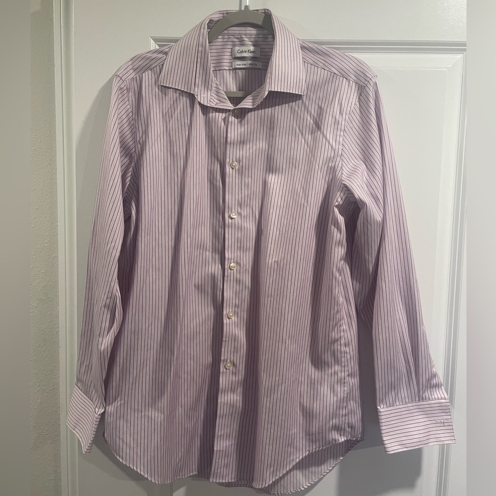 Calvin Klein Men's Purple Striped Dress Shirt
